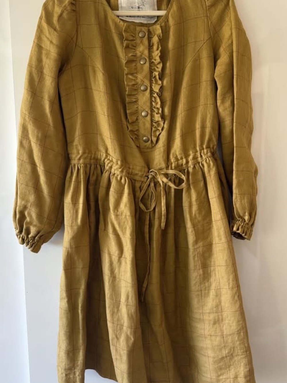 notPERFECTLINEN Mustard Checks Dress
